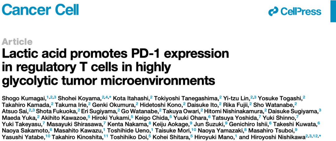 Cancer Cell | 乳酸代謝通過調(diào)節(jié)腫瘤微環(huán)境中PD-1的表達(dá)決定了腫瘤免疫治療的有效性